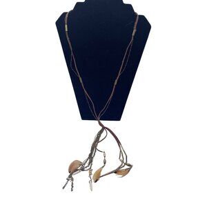 Target Necklace Womens 28"  Brown‎ Chains Feather Beads Southwestern Boho Long